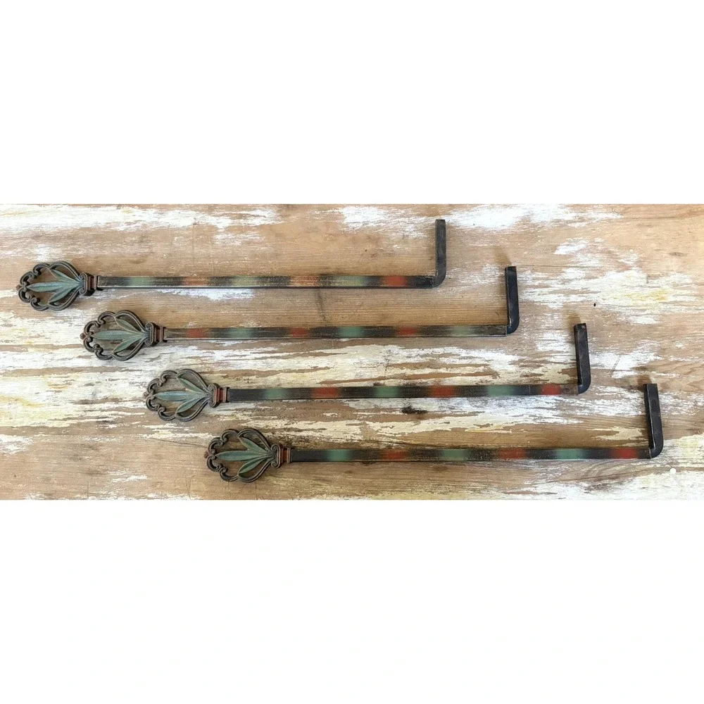 Vintage Victoria style swing arm curtain drapery rods green red ornate finial